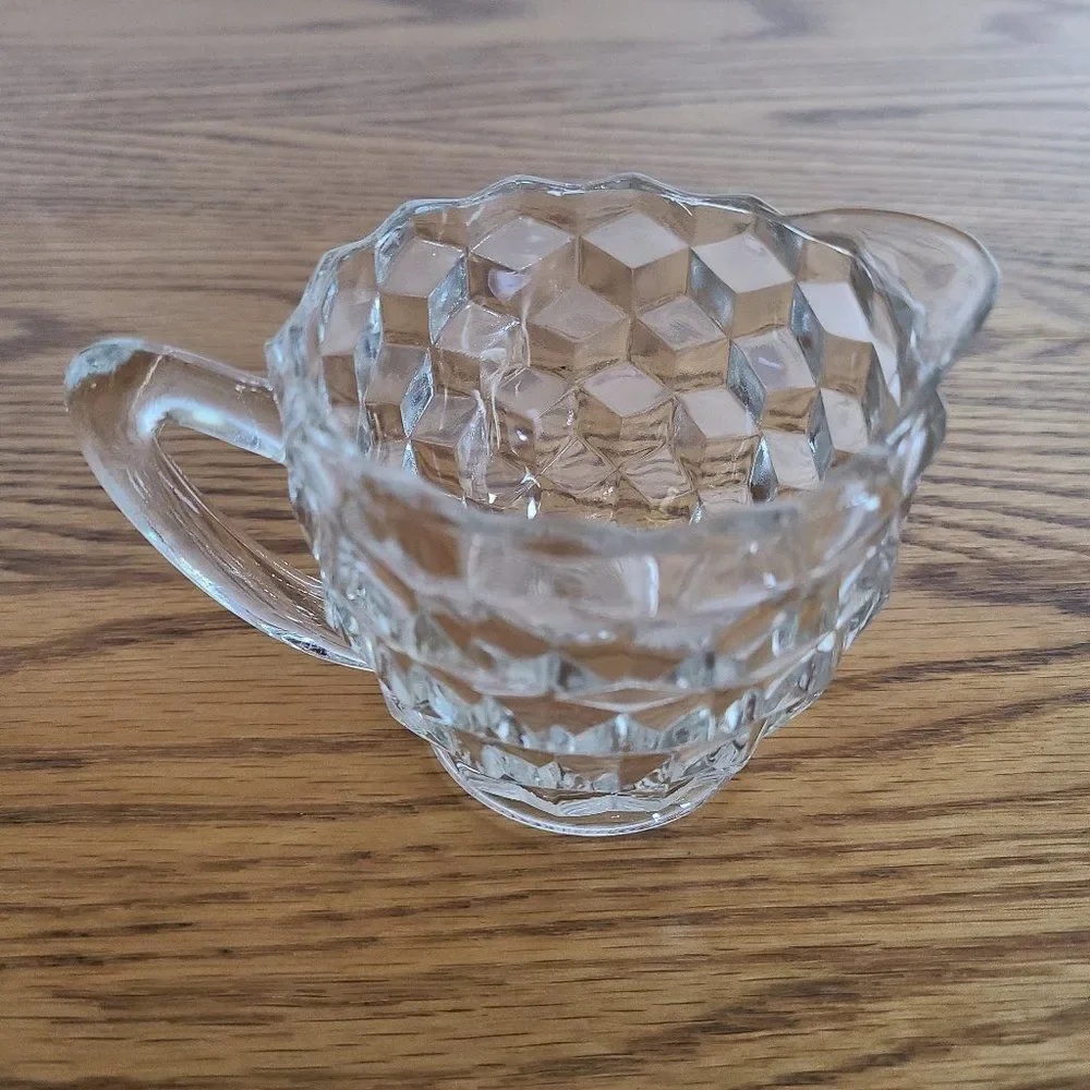 Cubist Style Crystal Open Sugar Bowl and Creamer Vintage Antique
